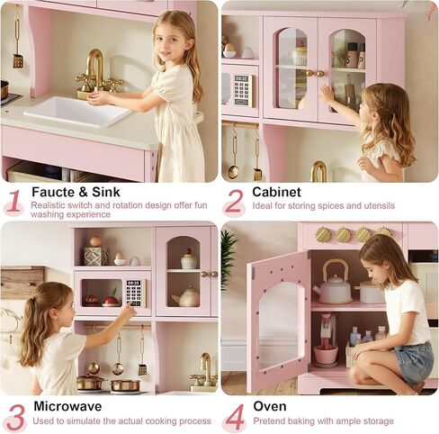 مطبخ لعب للأطفال، مجموعة ألعاب خشبية للمطبخ مع مساحة تخزين ذكية وإكسسوارات، مجموعة ألعاب مطبخ للأطفال الصغار مع موقد وفرن، مجموعة لعب تظاهرية، هدية للأعمار من 3 إلى 8 سنوات، باللون الأبيض in Kuwait