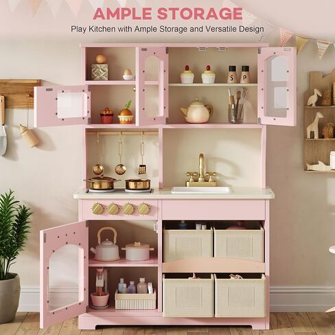 مطبخ لعب للأطفال، مجموعة ألعاب خشبية للمطبخ مع مساحة تخزين ذكية وإكسسوارات، مجموعة ألعاب مطبخ للأطفال الصغار مع موقد وفرن، مجموعة لعب تظاهرية، هدية للأعمار من 3 إلى 8 سنوات، باللون الأبيض in Kuwait