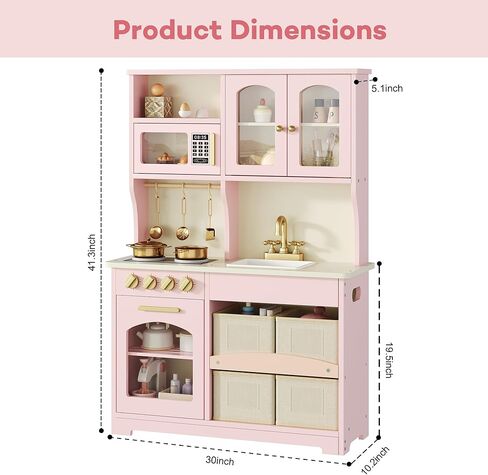 مطبخ لعب للأطفال، مجموعة ألعاب خشبية للمطبخ مع مساحة تخزين ذكية وإكسسوارات، مجموعة ألعاب مطبخ للأطفال الصغار مع موقد وفرن، مجموعة لعب تظاهرية، هدية للأعمار من 3 إلى 8 سنوات، باللون الأبيض in Kuwait