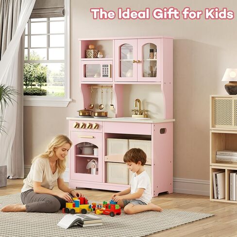 مطبخ لعب للأطفال، مجموعة ألعاب خشبية للمطبخ مع مساحة تخزين ذكية وإكسسوارات، مجموعة ألعاب مطبخ للأطفال الصغار مع موقد وفرن، مجموعة لعب تظاهرية، هدية للأعمار من 3 إلى 8 سنوات، باللون الأبيض in Kuwait