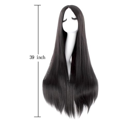 MapofBeauty 40 Inch/ 100 cm Carve Long Straight Cosplay Wig Anime Costume Party Wig (Black) in Kuwait