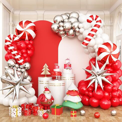 Christmas Balloon Garland Arch Kit, 120 PCS Red Green Pink Balloon Arch Kit with Xmas Candy Cane Elk Candy Foil Balloons Perfect for Xmas Christmas Holiday New Year Birthday Party Supply Decorations in Saudi Arabia