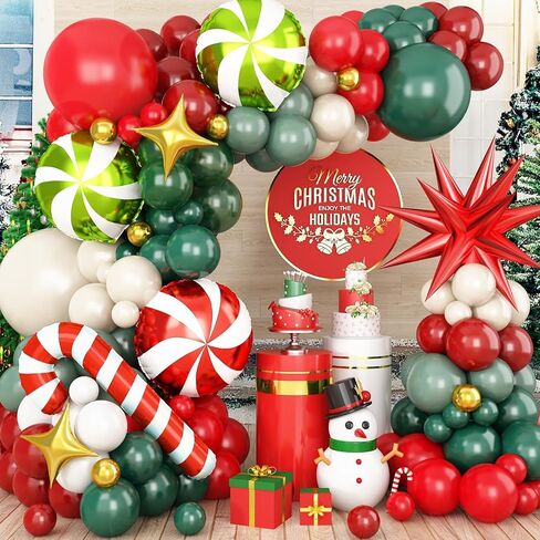 Christmas Balloon Garland Arch Kit, 120 PCS Red Green Pink Balloon Arch Kit with Xmas Candy Cane Elk Candy Foil Balloons Perfect for Xmas Christmas Holiday New Year Birthday Party Supply Decorations in Saudi Arabia