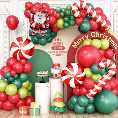Christmas Balloon Garland Arch Kit, 120 PCS Red Green Pink Balloon Arch Kit with Xmas Candy Cane Elk Candy Foil Balloons Perfect for Xmas Christmas Holiday New Year Birthday Party Supply Decorations in Saudi Arabia