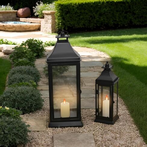 مجموعة ديكور فانوس مزرعة ريفية خشبية كبيرة بطول 76.2 سم، قطعتين، طبيعية in Kuwait