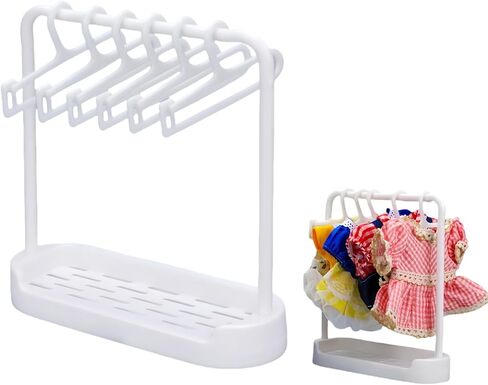 1 Set Mini Dolls Clothes Garment Rack with 6Pcs Doll Clothes Hangers, Closet Mini Doll Coat Skirt Clothes Hangers, Dress Up Outfit Wardrobe Clothing Storage Accessories for Dollhouse White in Saudi Arabia