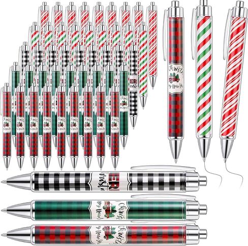 Tenceur 100 Pcs Christmas Ballpoint Pens Bulk with Black Ink, Black Red Green Plaid Xmas Rollerball Pens for Adults Christmas Party Favors Gifts for Coworkers Office Favors Stocking Stuffers in Saudi Arabia