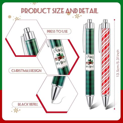 Tenceur 100 Pcs Christmas Ballpoint Pens Bulk with Black Ink, Black Red Green Plaid Xmas Rollerball Pens for Adults Christmas Party Favors Gifts for Coworkers Office Favors Stocking Stuffers in Saudi Arabia