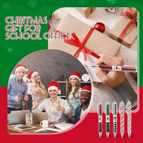 Tenceur 100 Pcs Christmas Ballpoint Pens Bulk with Black Ink, Black Red Green Plaid Xmas Rollerball Pens for Adults Christmas Party Favors Gifts for Coworkers Office Favors Stocking Stuffers in Saudi Arabia