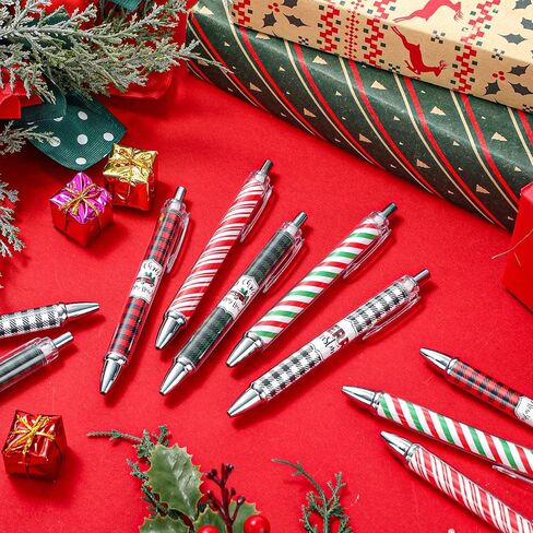 Tenceur 100 Pcs Christmas Ballpoint Pens Bulk with Black Ink, Black Red Green Plaid Xmas Rollerball Pens for Adults Christmas Party Favors Gifts for Coworkers Office Favors Stocking Stuffers in Saudi Arabia