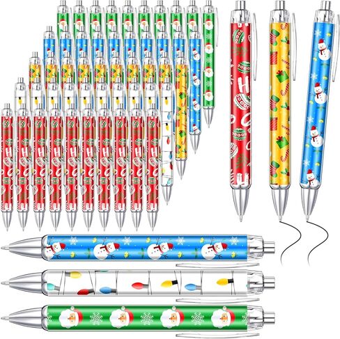 Tenceur 100 Pcs Christmas Ballpoint Pens Bulk with Black Ink, Black Red Green Plaid Xmas Rollerball Pens for Adults Christmas Party Favors Gifts for Coworkers Office Favors Stocking Stuffers in Saudi Arabia