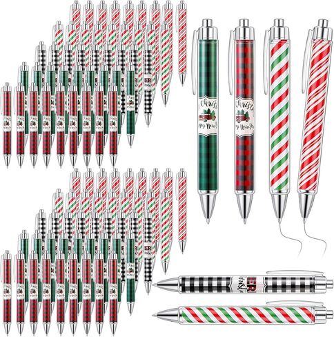Tenceur 100 Pcs Christmas Ballpoint Pens Bulk with Black Ink, Black Red Green Plaid Xmas Rollerball Pens for Adults Christmas Party Favors Gifts for Coworkers Office Favors Stocking Stuffers in Saudi Arabia