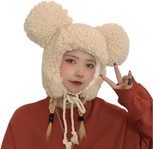 Cute Plush Faux Fur Animal Critter Hat Cap with Ear Flaps Fuzzy Bear Hat Soft Warm Winter Hat Beanie for Adults Women Girls in Kuwait
