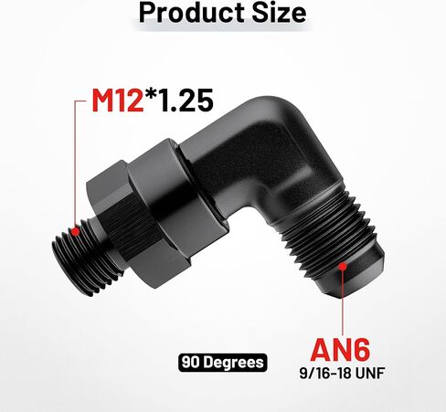 EVIL ENERGY 6AN Male Flare to M12x1.5mm Male Metric Swivel Fitting 90-Degree Elbow Adapter Forged Hose End Aluminum Black in Saudi Arabia