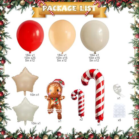 Gingerbread Christmas Balloon Garland Arch Kit Gingerbread House Red Brown Sand White Balloons with Star Candy Cane Foil Balloon for Christmas Reindeer Elk Party Xmas Winter New Year Party Decorations in Saudi Arabia