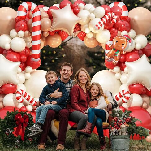 Gingerbread Christmas Balloon Garland Arch Kit Gingerbread House Red Brown Sand White Balloons with Star Candy Cane Foil Balloon for Christmas Reindeer Elk Party Xmas Winter New Year Party Decorations in Saudi Arabia