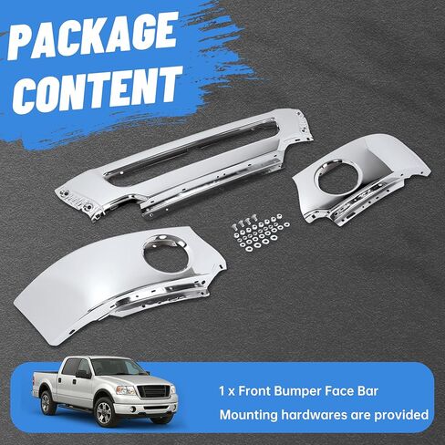 KUAFU Front Bumper Face Bar Compatible with 2006-2008 Ford F-150 2007-2008 Lincoln Mark LT w/Fog Light Holes Replacement for FO1002399 6L3Z17757BA Chrome Steel Silvery in Saudi Arabia