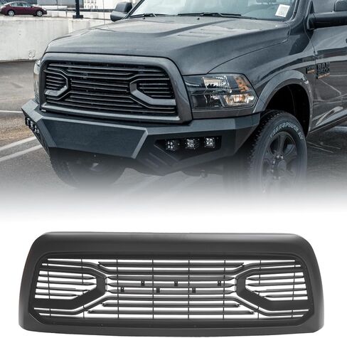 شبكة أمامية متوافقة مع 2013-2018 Ram 2500 Ram 3500 شبكة بديلة بتصميم أفقي ABS شبكة أمامية بدون ضوء، نمط محدود، كروم in Kuwait