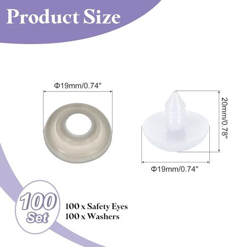uxcell 100 Pcs Safety Eyes for Crocheting, 20mm Plastic Crochet Eyes Round Craft Eye with Washers for DIY Arts Crafts Stuffed Animals Bears Making, White in Saudi Arabia