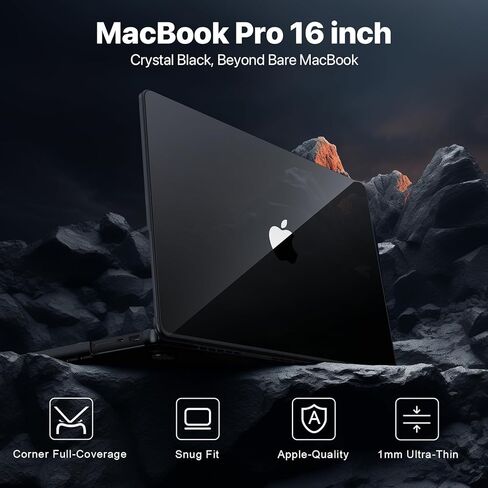 حافظة لجهاز MacBook Pro 16 بوصة 2024-2021 M4 M3 M2 M1 Pro/Max [رائعة 100% أسود كريستالي] [تغطية كاملة للزاوية] لـ A3403 A3186 A2991 A2780 A2485 غطاء كمبيوتر محمول واقٍ صلب - أسود كريستالي in Kuwait