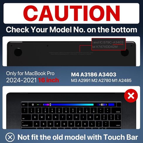 حافظة لجهاز MacBook Pro 16 بوصة 2024-2021 M4 M3 M2 M1 Pro/Max [رائعة 100% أسود كريستالي] [تغطية كاملة للزاوية] لـ A3403 A3186 A2991 A2780 A2485 غطاء كمبيوتر محمول واقٍ صلب - أسود كريستالي in Kuwait