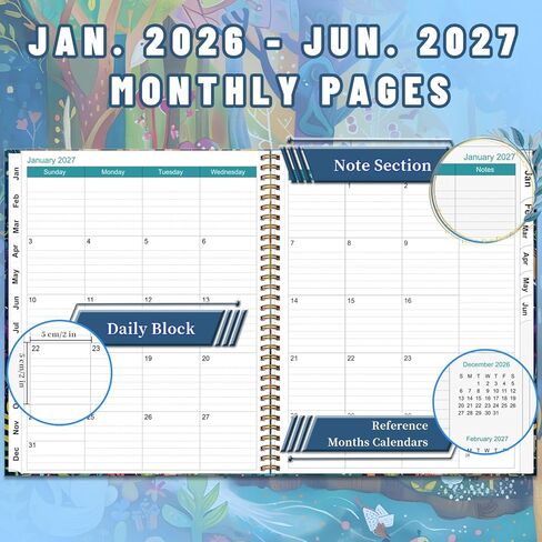 2025-2026 18-Month Academic Monthly Planner 9'' x 11'' Spiral Bound Hard Cover with Double-Sided Pocket for Women, Men in Kuwait