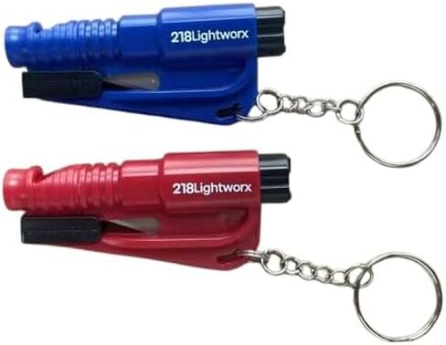 Car Safety Tool – 2-in-1 Glass Breaker & Seat Belt Cutter – Emergency Escape Keychain Hammer – Compact & Lightweight – Set of 2 (Blue & Red) in Saudi Arabia