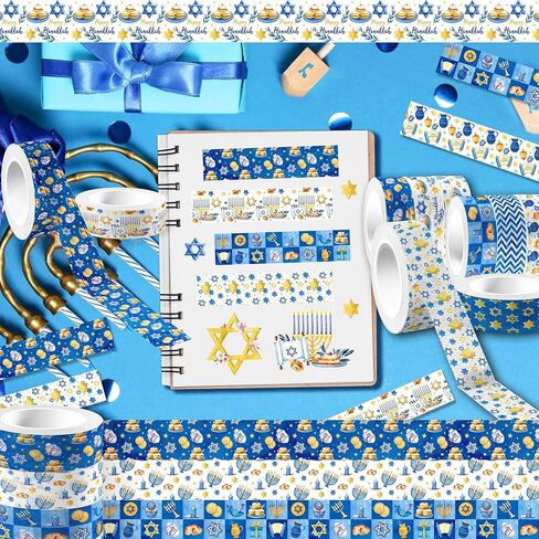 Hanukkah Washi Tape Set, 12 Rolls Jewish Festival of Lights Menorah Chanukah Decorative Masking Tapes 16.4 FT Each, Hanukkah Gift Wrap Scrapbook DIY Crafts Party Favor Decorations Supplies in Saudi Arabia