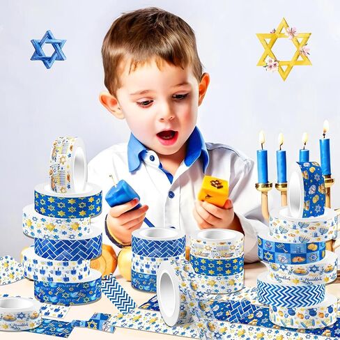 Hanukkah Washi Tape Set, 12 Rolls Jewish Festival of Lights Menorah Chanukah Decorative Masking Tapes 16.4 FT Each, Hanukkah Gift Wrap Scrapbook DIY Crafts Party Favor Decorations Supplies in Saudi Arabia