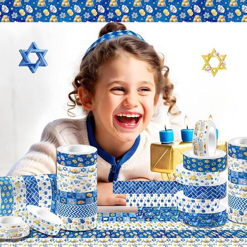 Hanukkah Washi Tape Set, 12 Rolls Jewish Festival of Lights Menorah Chanukah Decorative Masking Tapes 16.4 FT Each, Hanukkah Gift Wrap Scrapbook DIY Crafts Party Favor Decorations Supplies in Saudi Arabia