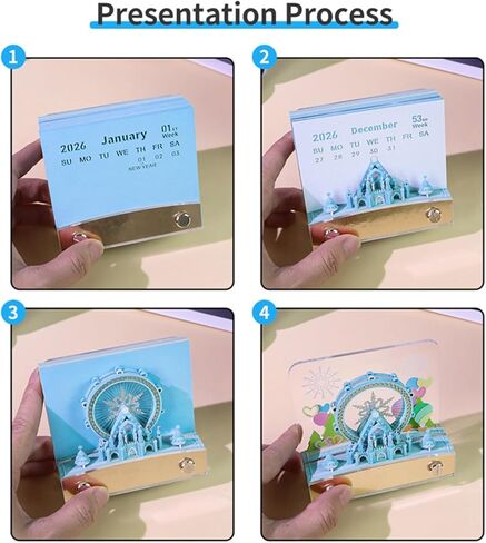 تقويم قطعة الوقت 2026، تقويم ثلاثي الأبعاد قابل للتمزيق، لوحة مذكرة فنية لنحت الورق هدية مفكرة لعيد الميلاد لتزيين سطح المكتب (مع الضوء، مع البطاريات) in Kuwait