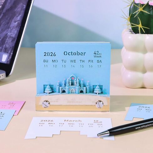 تقويم قطعة الوقت 2026، تقويم ثلاثي الأبعاد قابل للتمزيق، لوحة مذكرة فنية لنحت الورق هدية مفكرة لعيد الميلاد لتزيين سطح المكتب (مع الضوء، مع البطاريات) in Kuwait