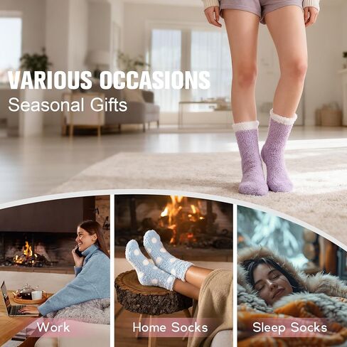 جوارب Azue Fuzzy Warm Slipper للنساء جوارب نوم مريحة فائقة النعومة من الألياف الدقيقة 6 أو 5 أزواج in Kuwait
