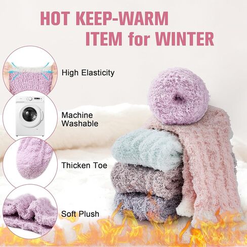 جوارب Azue Fuzzy Warm Slipper للنساء جوارب نوم مريحة فائقة النعومة من الألياف الدقيقة 6 أو 5 أزواج in Kuwait