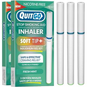 QuitGo Soft-Tip Smokeless Vapor-Less Inhaler | 100% Natural, Nicotine-Free Inhaler for Oral Support Habit Replacement When You Want to Quit Smoking (3 Pack, Fresh Mint)