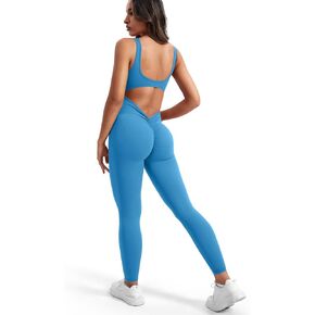VOYJOY Women Backless Scrunch Butt Jumpsuits One Piece U-Neck Bodycon Leggings Yoga Rompers V-Back Playsuit