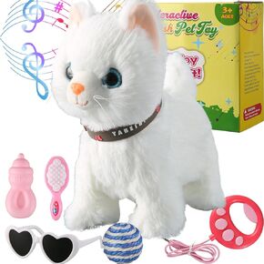 Colorful Leash Walking Cat Set Singing That Purrs and Meows Animated Plush Robot Kitten Moving Plush Realistic Stuffed Animal Remote Control Cute Kawai Robotic Kitty Toy for Girl