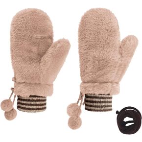 Starsouce Girls Women Cold Weather Cute Furry Gloves Warm Fleece Lining Winter Mittens