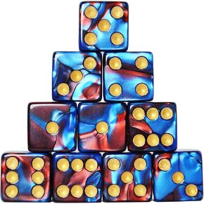 10 Pieces 6 Sided Dice Set Two Tone Colors Dice with Golden Pips Square Corner Dice for Board Games Teaching Math Classroom Accessories RPG (Blue-Orange)