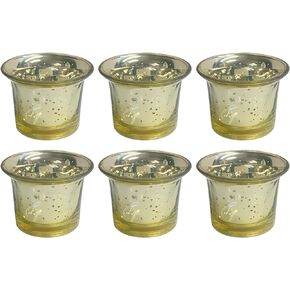 Hosley Set of 6 Metallic Antique Finish Red Glass Candle Tealight Holder. Ideal Gift for Wedding Bridal Party Reiki LED Votive Tea Light Gardens O4