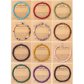 SONNYX 12PCS Natural Stone Bracelets for Women Men 4mm Healing Crystal Bracelets Semi-Precious Gemstone Beaded Bracelets Round Beads Stretch Bracelet Jewelry Gifts