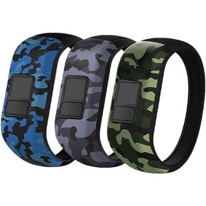 iBREK for Garmin Vivofit jr/jr 2/3 Bands, Silicone Stretchy Replacement Watch Bands for Kids Boys Girls Small Large(No Tracker)-Small,3 Pack:Blue&Green&Gray Camo