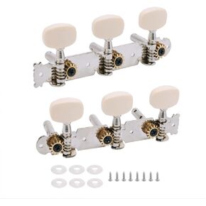 Swhmc 3-on-a-plate Guitar Tuning Pegs Chrome Plated Machine Heads Keys, Double Hole Tuners for Acoustic Classical Guitar, 3R3L