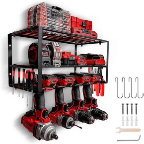 TaoTazon Power Tool Organizer, Wall Mount Garage Tool Organizer and Storage, 3 Layers 4 Drill Holder Wall Mount, Power Tool Holder and Storage Rack for Garage Organization (1 Pack-3 Layers)