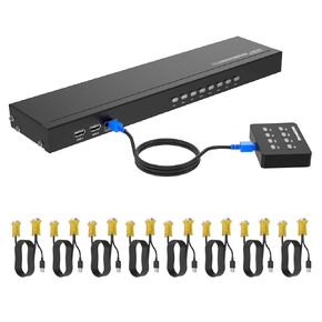 KVM Switch HDMI 8 Port, Yinker 4K@30Hz USB HDMI Rack KVM Console 8 in 1 Out w/9pack Cables 4 USB 2.0 Hubs Desktop Selector IR Remote & Ears
