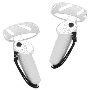 Geekria Design Controller Grip Cover Accessories Compatible with Pico Neo 3, Silicone Anti-Throw Grips Protector with Adjustable Knuckle Straps (White, 1 Pair)