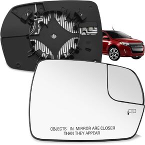 SNEMEEY Compatible with Ford Edge Passenger Side Mirror Glass 2015 2016 2017 2018 - Right Side Mirror for Edge Replacement Glass, with Backing Plate and Rear Holder, Heated, Chrome