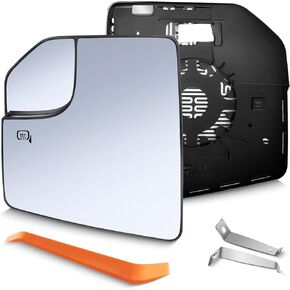 SNEMEEY Compatible with Ford F150 Driver Side Mirror Glass 2015 2016 2017 2018 2019 2020 2021, Left Heated Chrome View Mirror with Backing Plate, Blind Spot Convex Mirror with Rear Holder, FL3Z17K707A