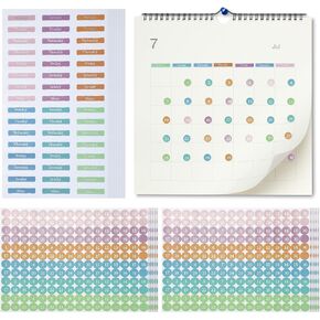 Tinlade 480 Pcs Day of The Week Stickers and 1860 Pcs Monthly Decorative Dates Sticker Bundle Colorful Round Date Decals for Planners for Journal Calendar Notebooks Covers
