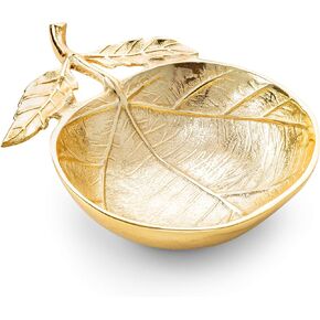 Classic Touch Decorium Round Gold Shallow Bowl with Leaf and Vein Design
